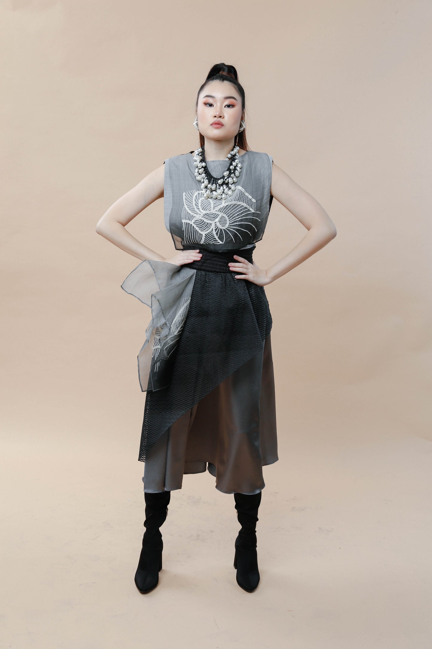 Imporanteng Ganap Black Skirt with Embroidered Barong