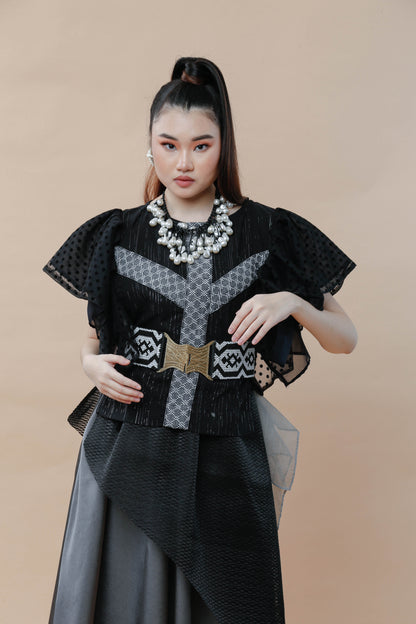 Kundiman Black Bib with Ruffled Sleeves