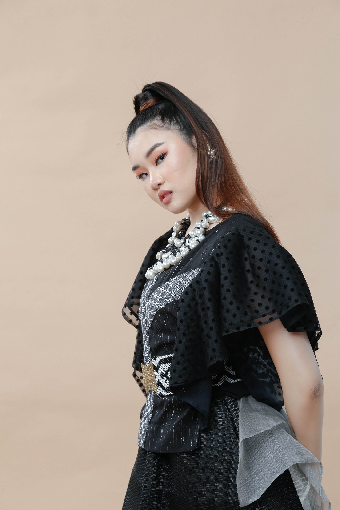 Kundiman Black Bib with Ruffled Sleeves