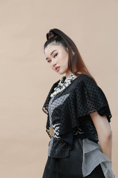 Kundiman Black Bib with Ruffled Sleeves