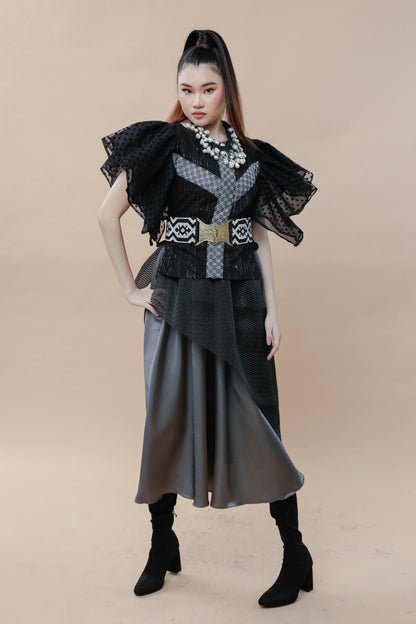 Kundiman Black Bib with Ruffled Sleeves