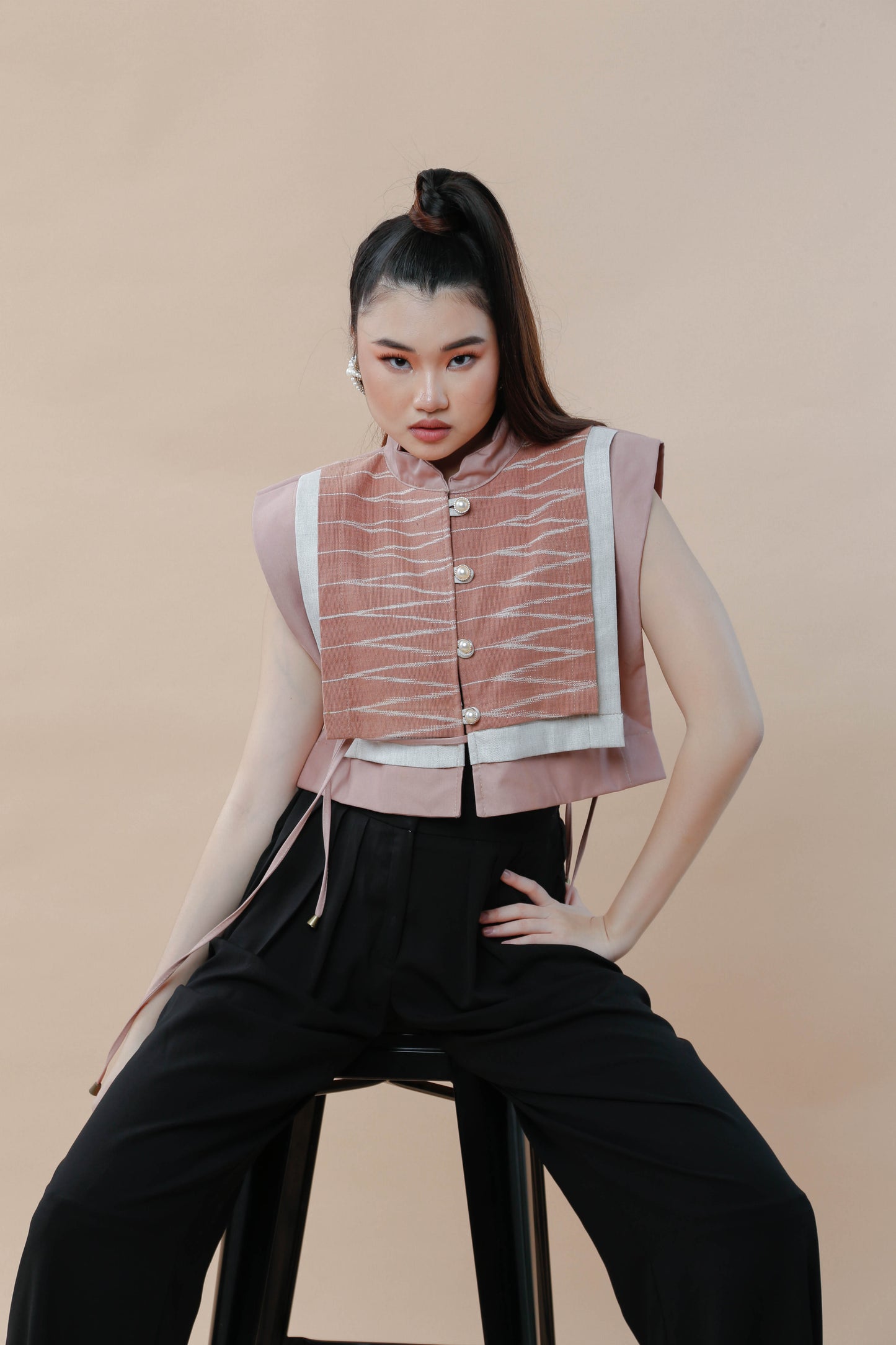 Pinagpala in Oldrose Bib in Cotton Tnalak of Cotabato