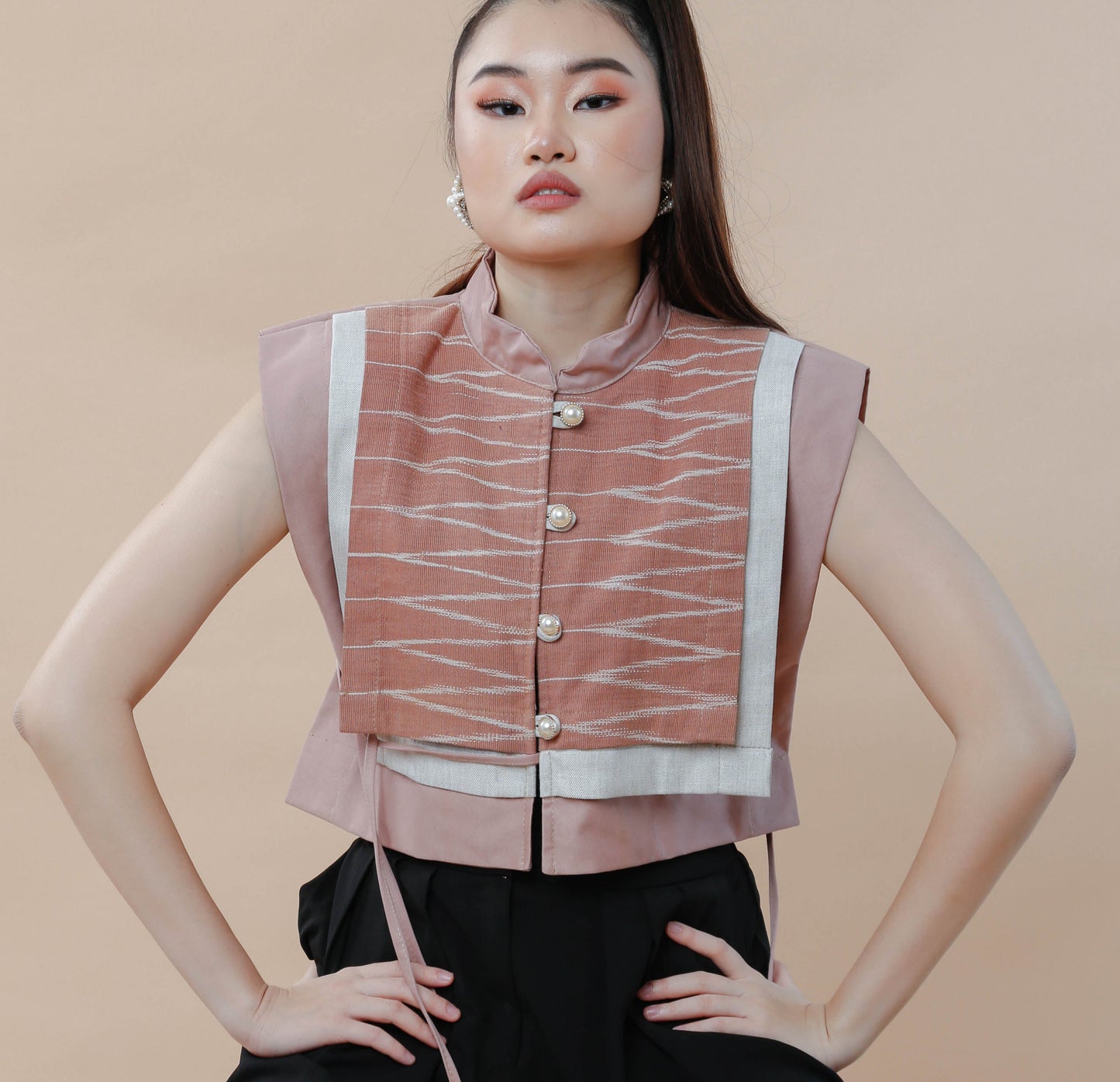 Pinagpala in Oldrose Bib in Cotton Tnalak of Cotabato