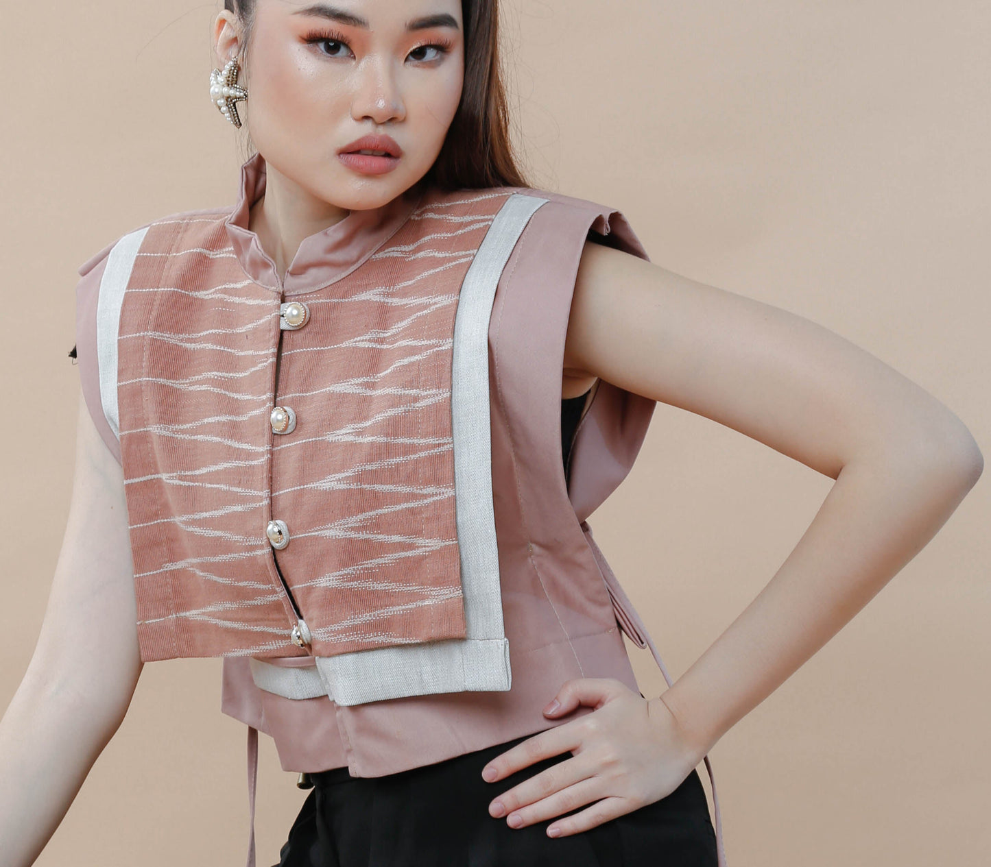 Pinagpala in Oldrose Bib in Cotton Tnalak of Cotabato