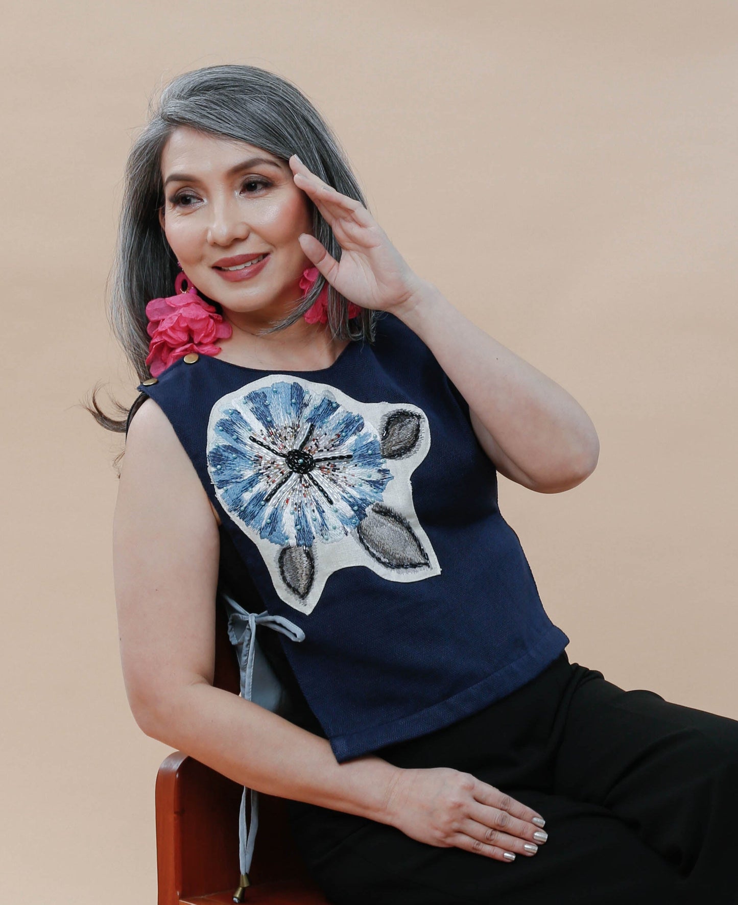 Kalinga Blue Bib with Hand Beaded Applique