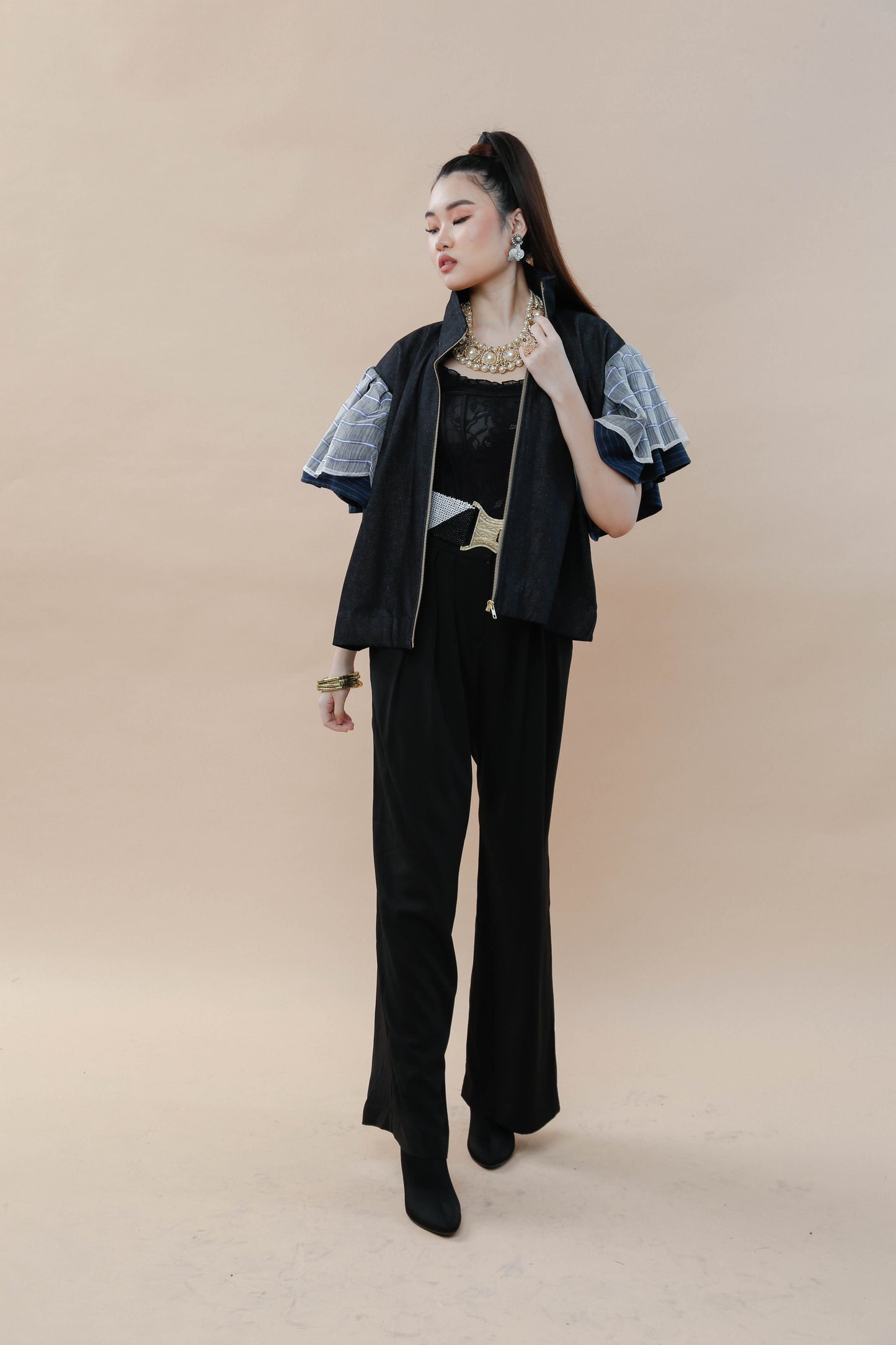 Gantimpala Denim with Stripes Pina Sleeves Ny