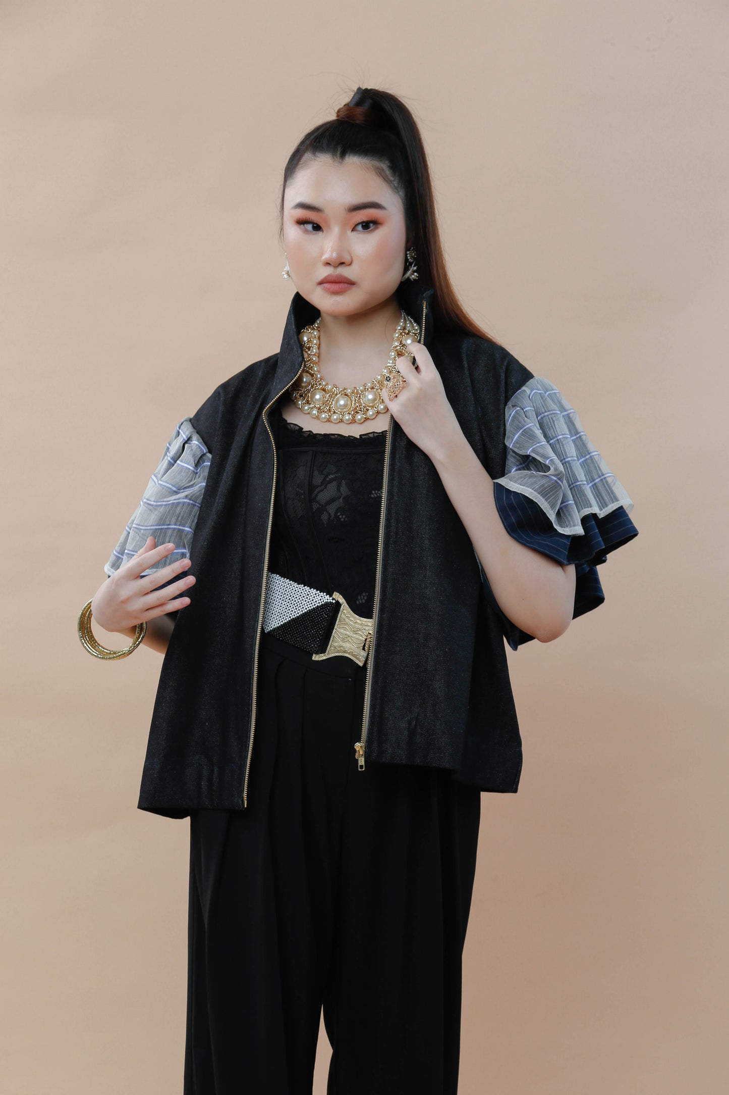 Gantimpala Denim with Stripes Pina Sleeves Ny