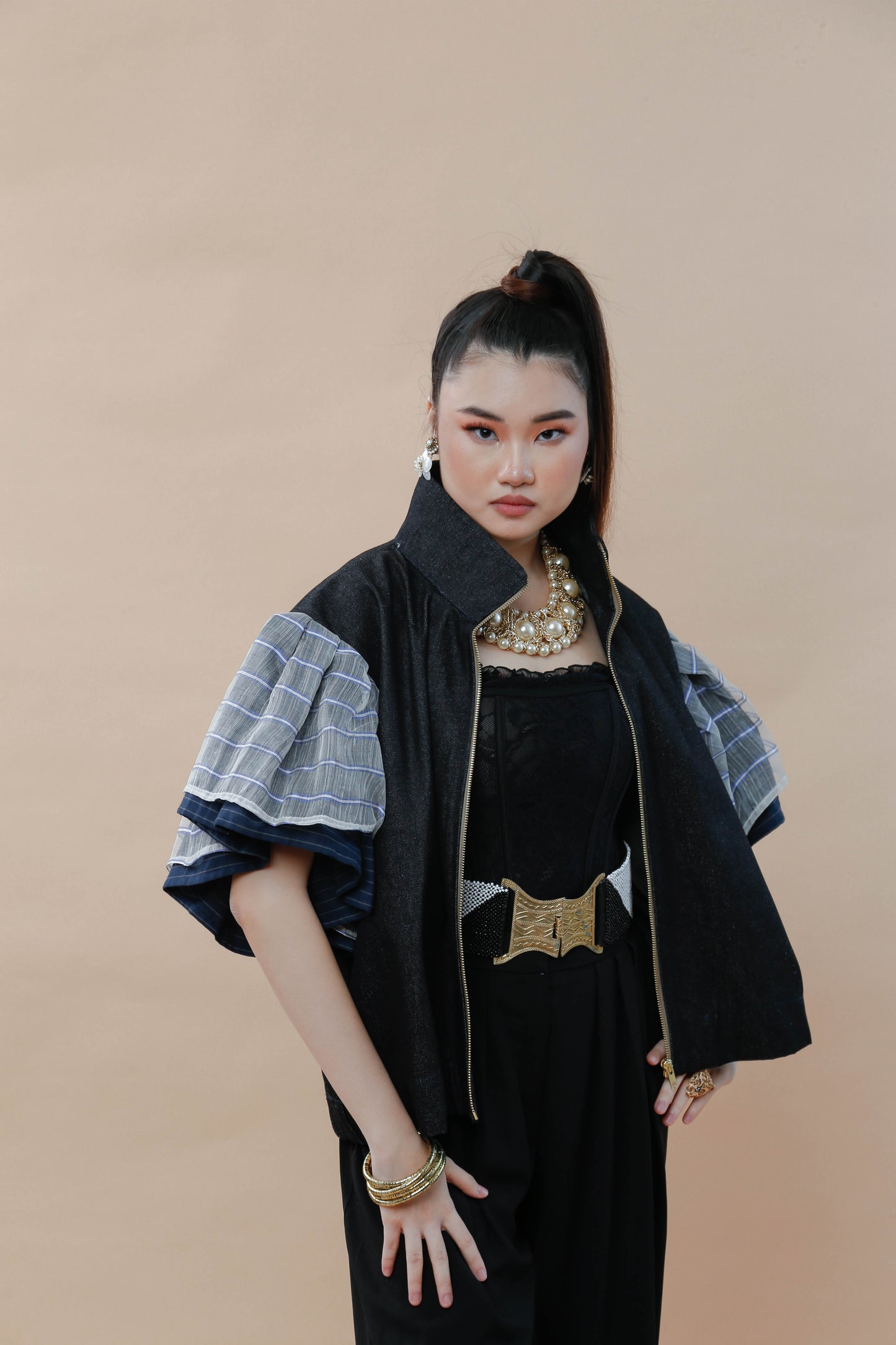 Gantimpala Denim with Stripes Pina Sleeves Ny