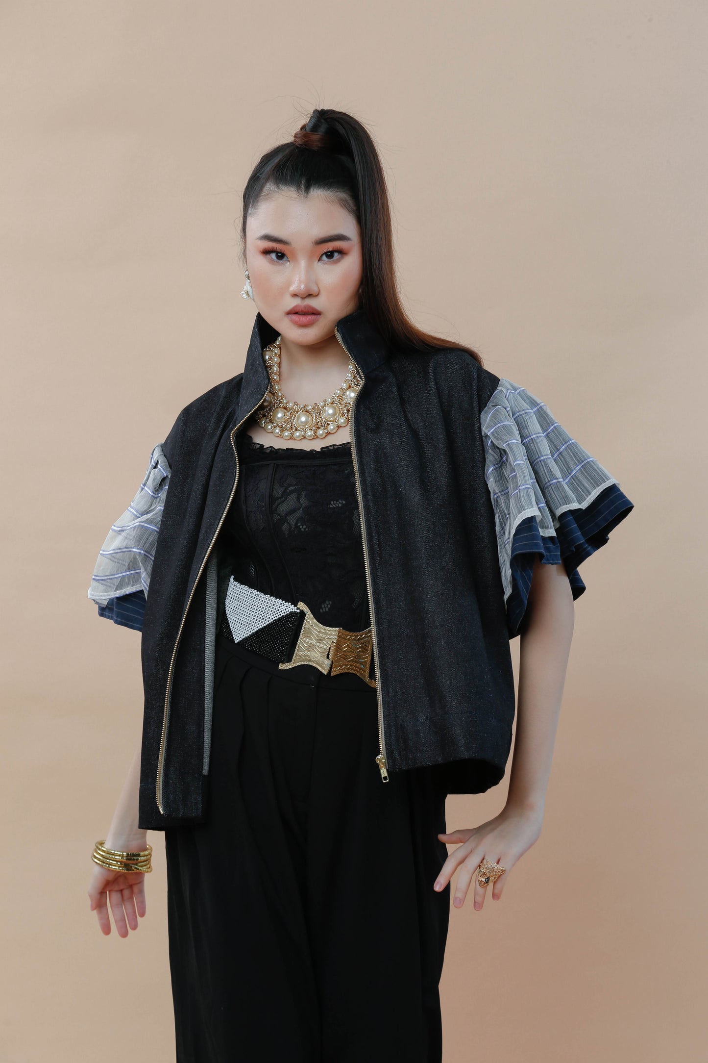 Gantimpala Denim with Stripes Pina Sleeves Ny