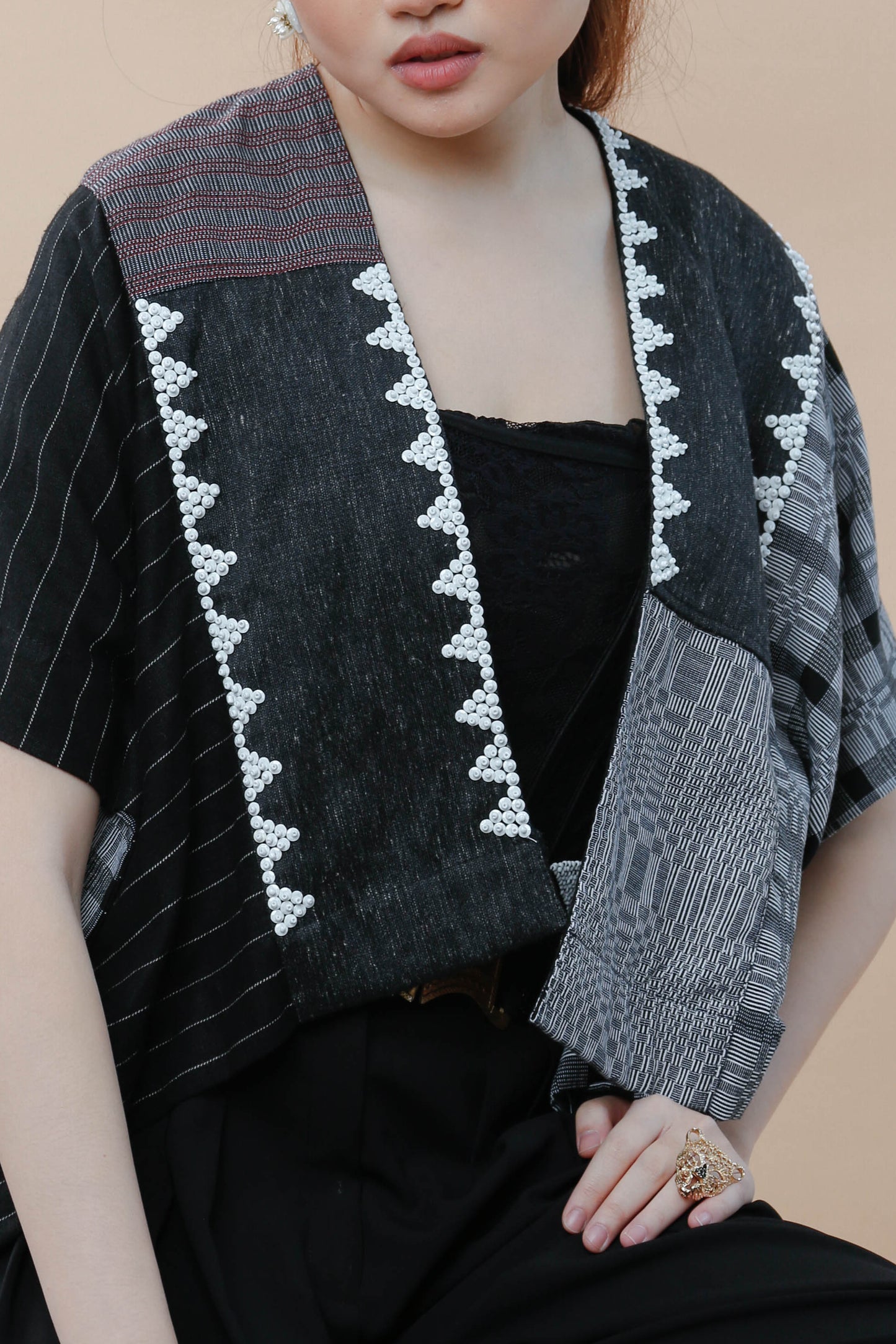 Heritage Poncho with Mixed Binakol with Beaded Back NY