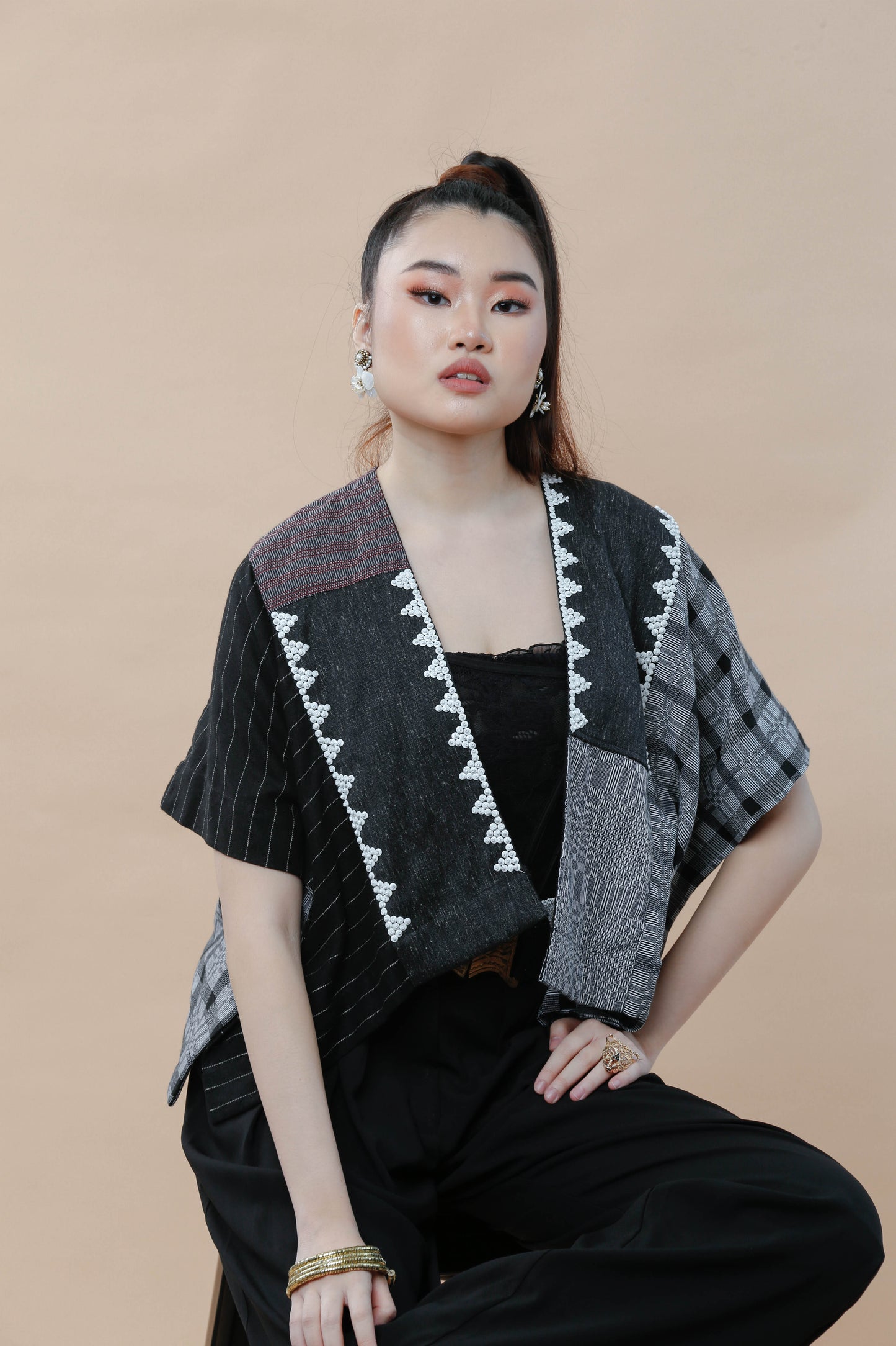 Heritage Poncho with Mixed Binakol with Beaded Back NY