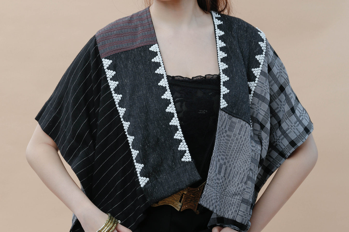 Heritage Poncho with Mixed Binakol with Beaded Back NY