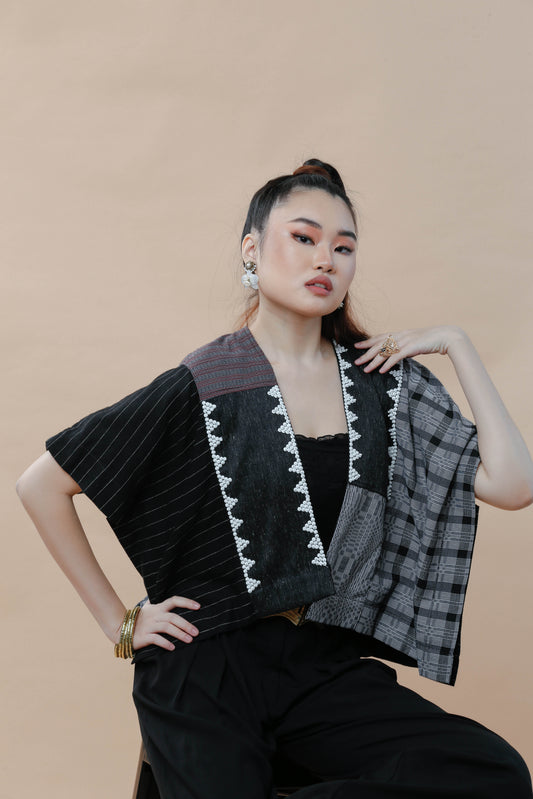 Heritage Poncho with Mixed Binakol with Beaded Back NY
