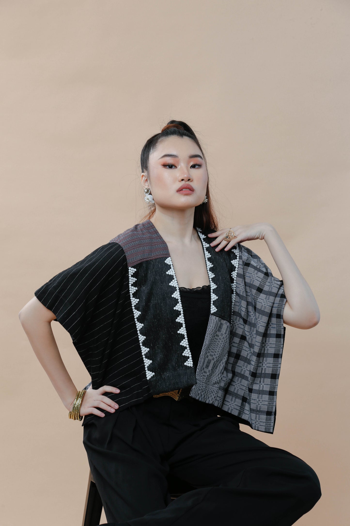 Heritage Poncho with Mixed Binakol with Beaded Back NY