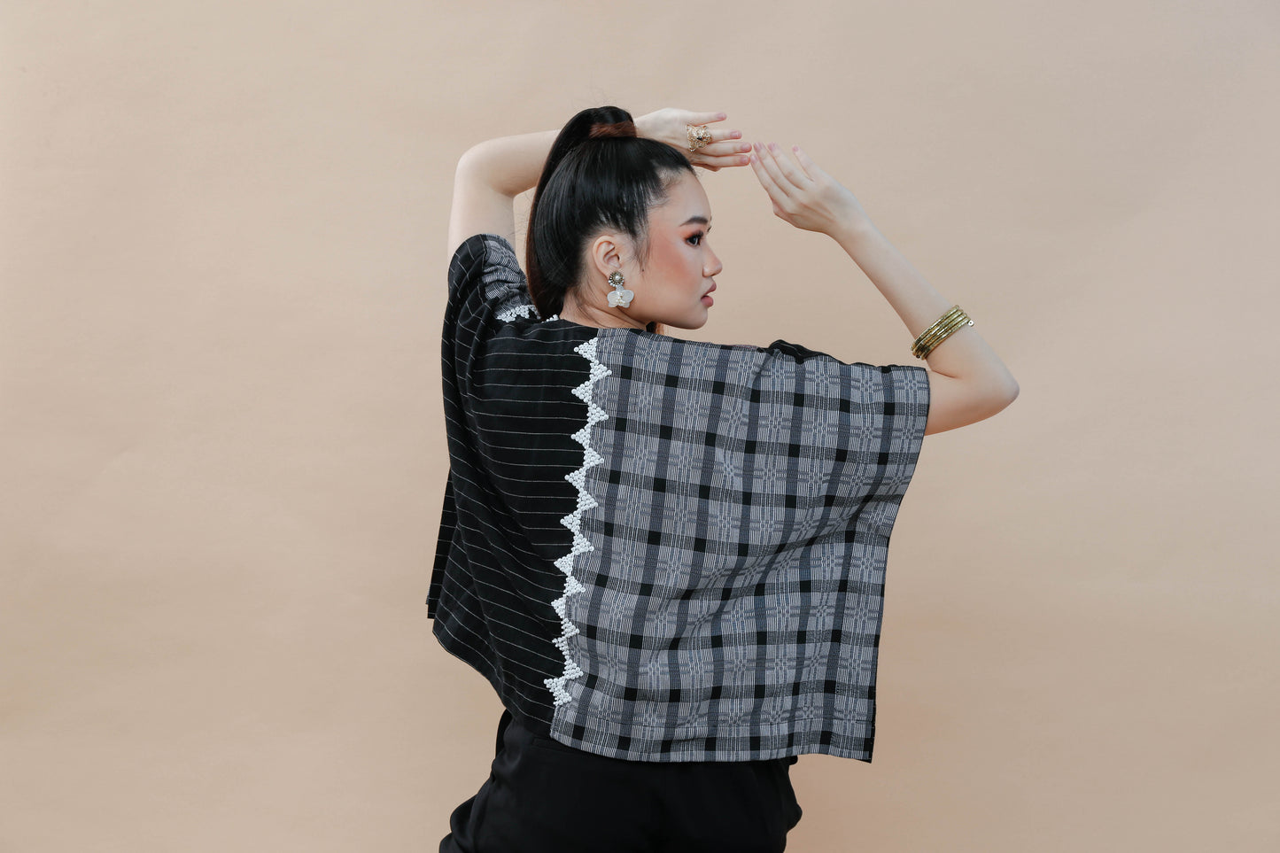 Heritage Poncho with Mixed Binakol with Beaded Back NY