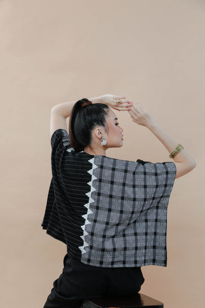 Heritage Poncho with Mixed Binakol with Beaded Back NY