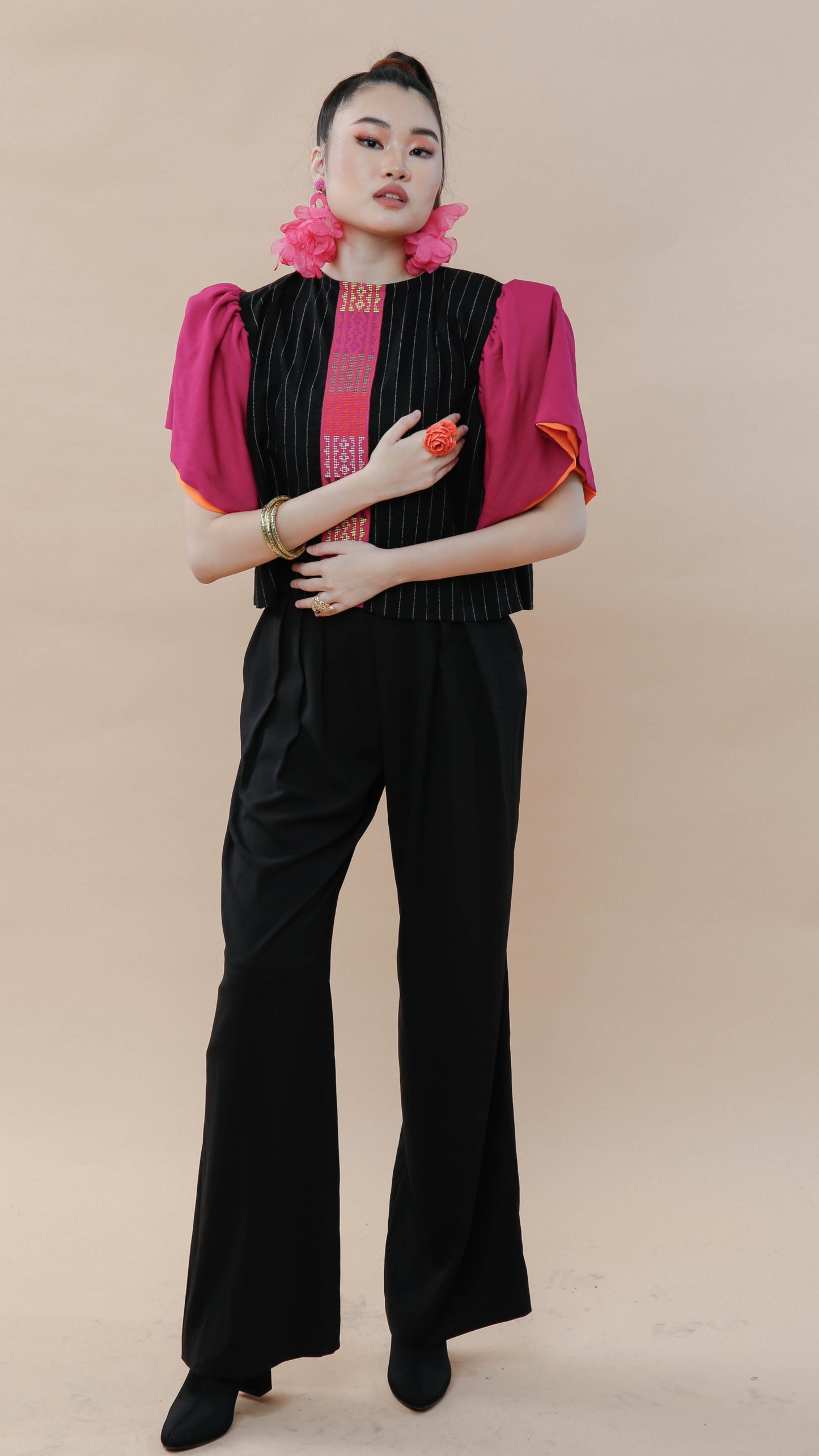 BUSILAK TOP IN BLACK and  FUCHSIA