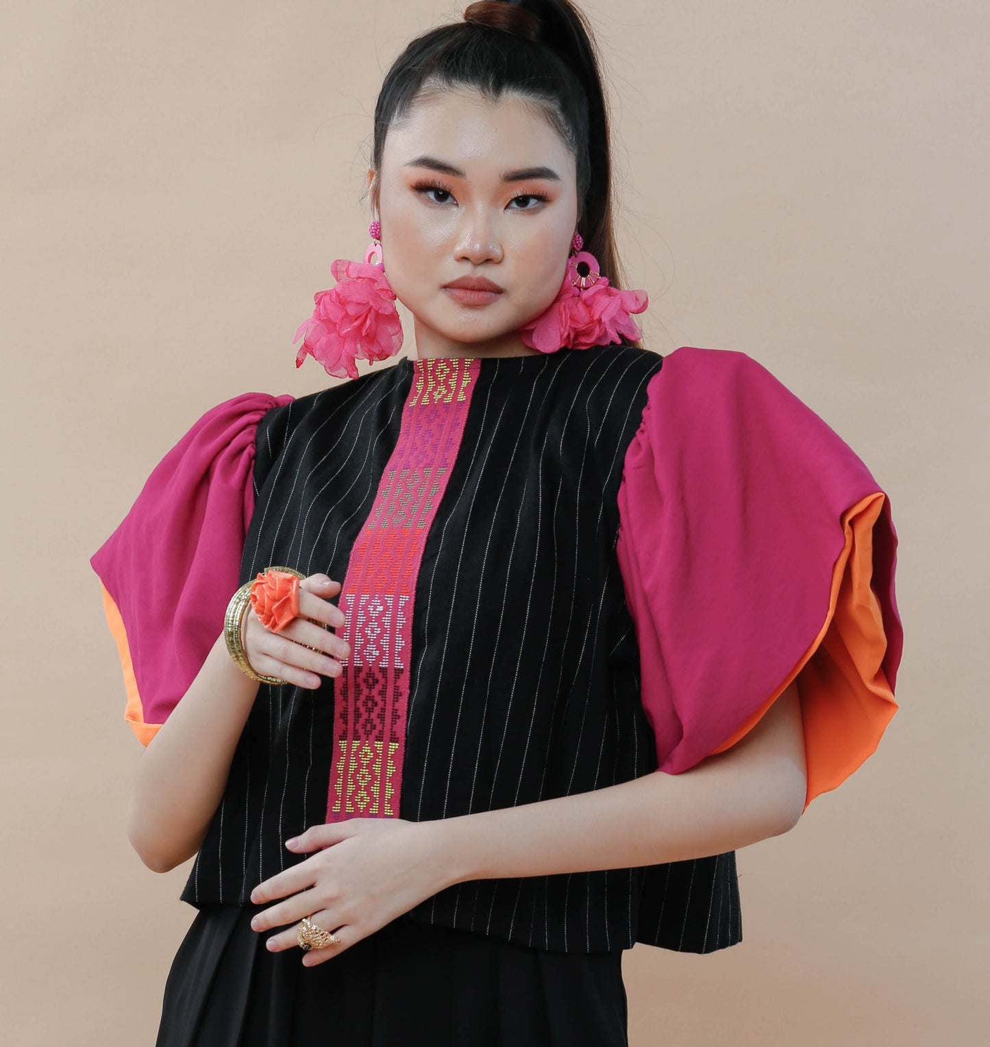 BUSILAK TOP IN BLACK and  FUCHSIA