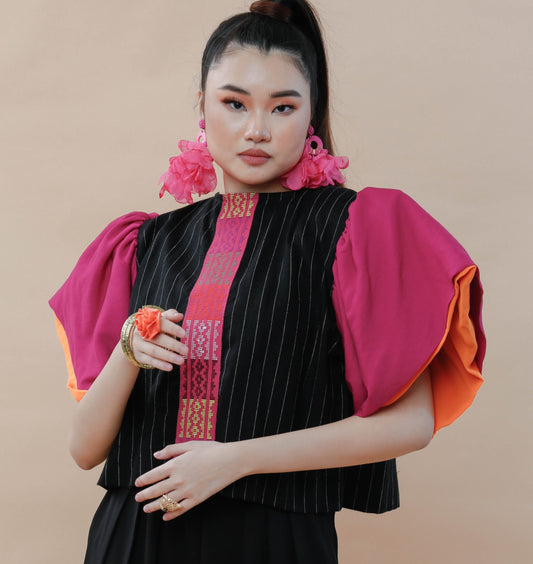 BUSILAK TOP IN BLACK and  FUCHSIA