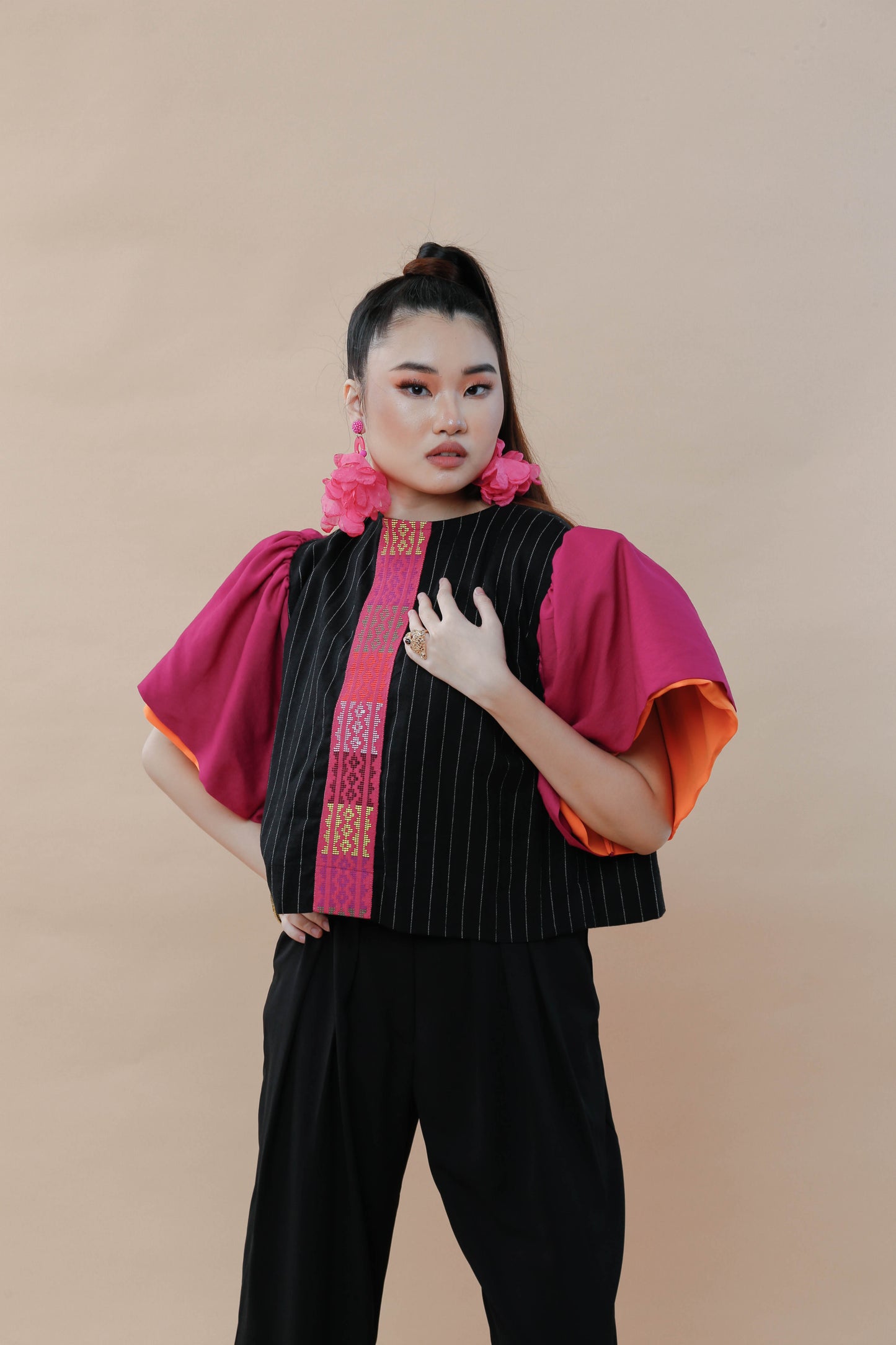 BUSILAK TOP IN BLACK and  FUCHSIA