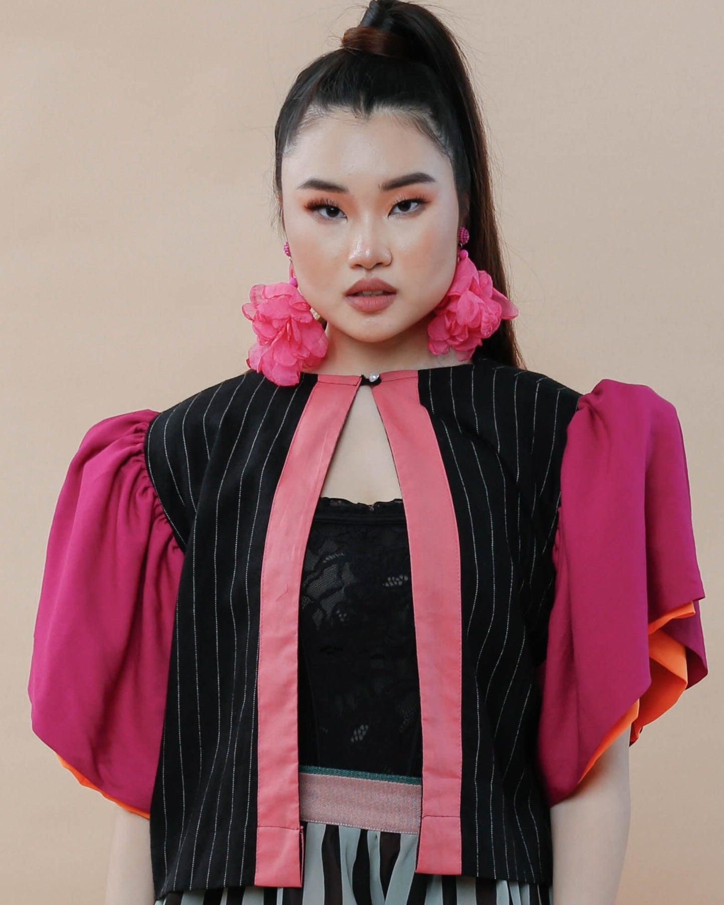 BUSILAK TOP IN BLACK and  FUCHSIA