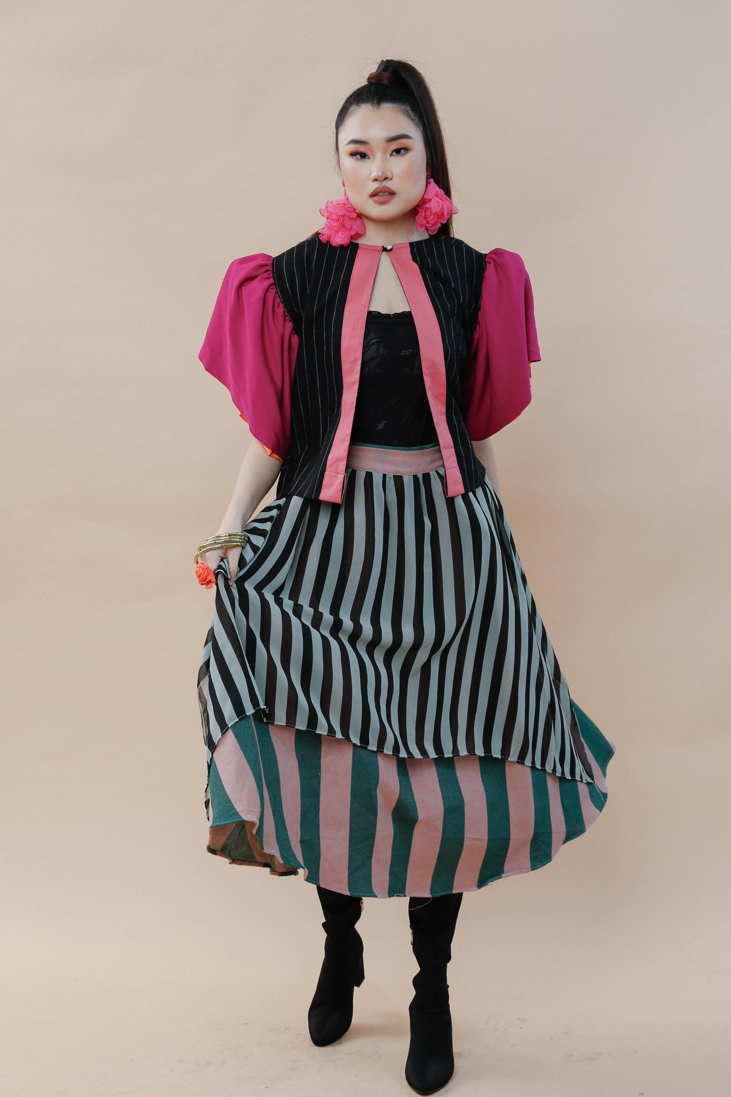 BUSILAK TOP IN BLACK and  FUCHSIA