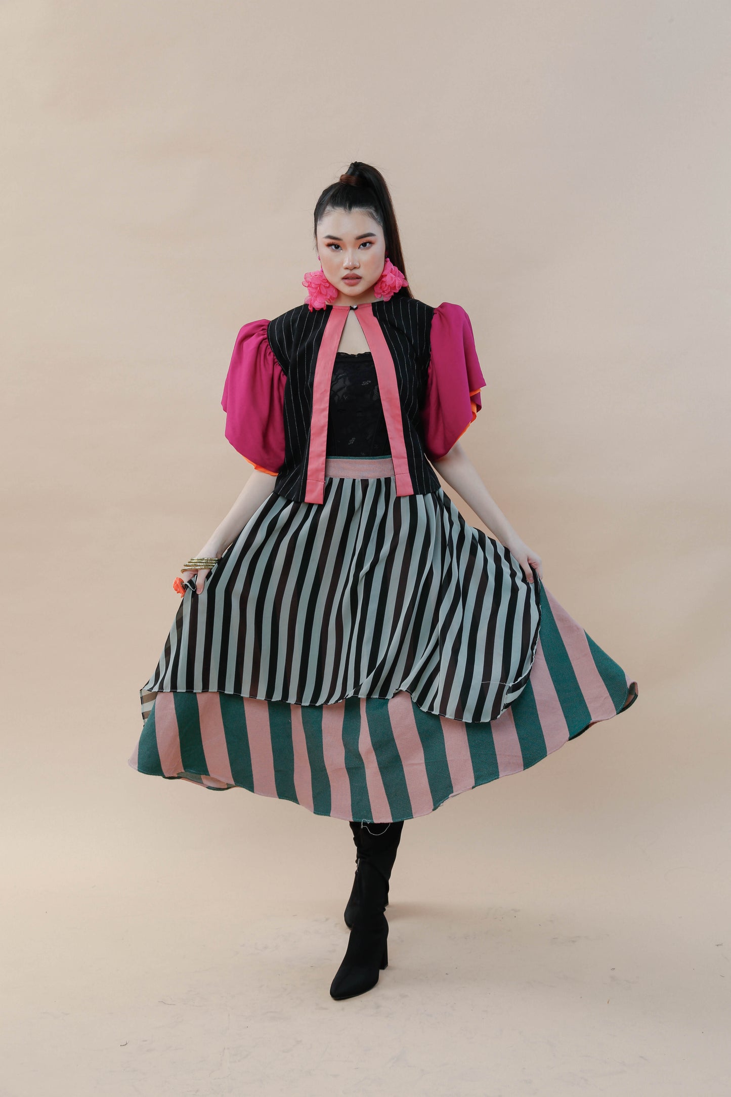 Patong-Patong  Skirt in Green Stripes