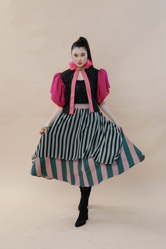 Patong-Patong  Skirt in Green Stripes