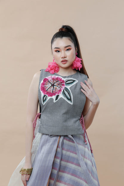 Kaanyag Bib in Binakol Weave with Floral Applique