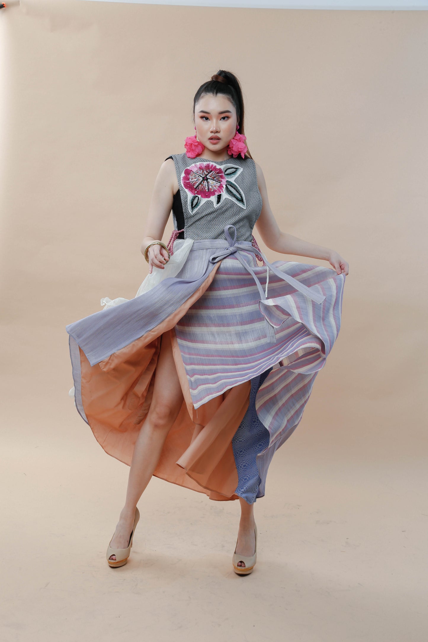 Reversible Multi Angle Wrap Skirt in Abaca and Piña