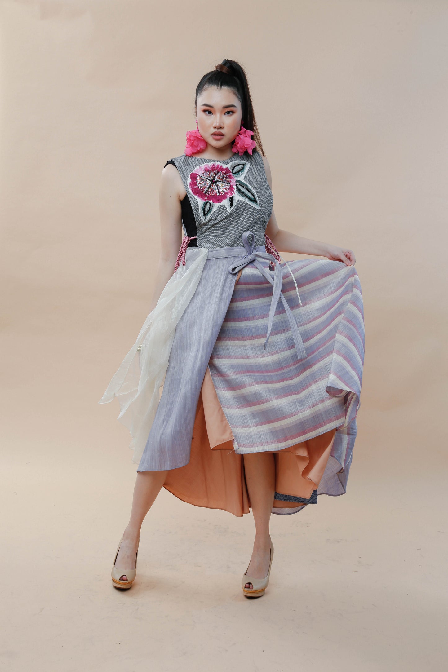 Reversible Multi Angle Wrap Skirt in Abaca and Piña