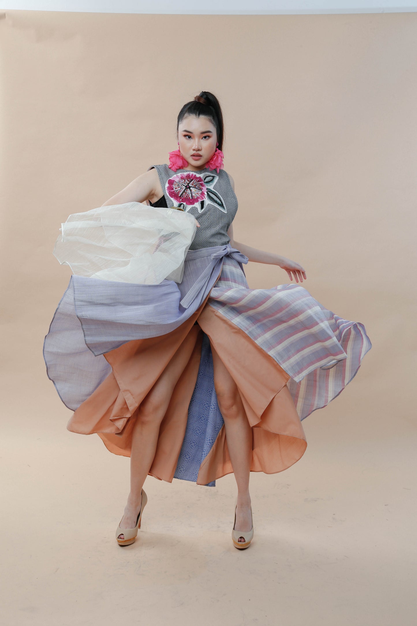 Reversible Multi Angle Wrap Skirt in Abaca and Piña