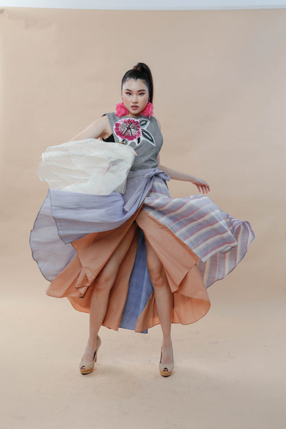 Reversible Multi Angle Wrap Skirt in Abaca and Piña