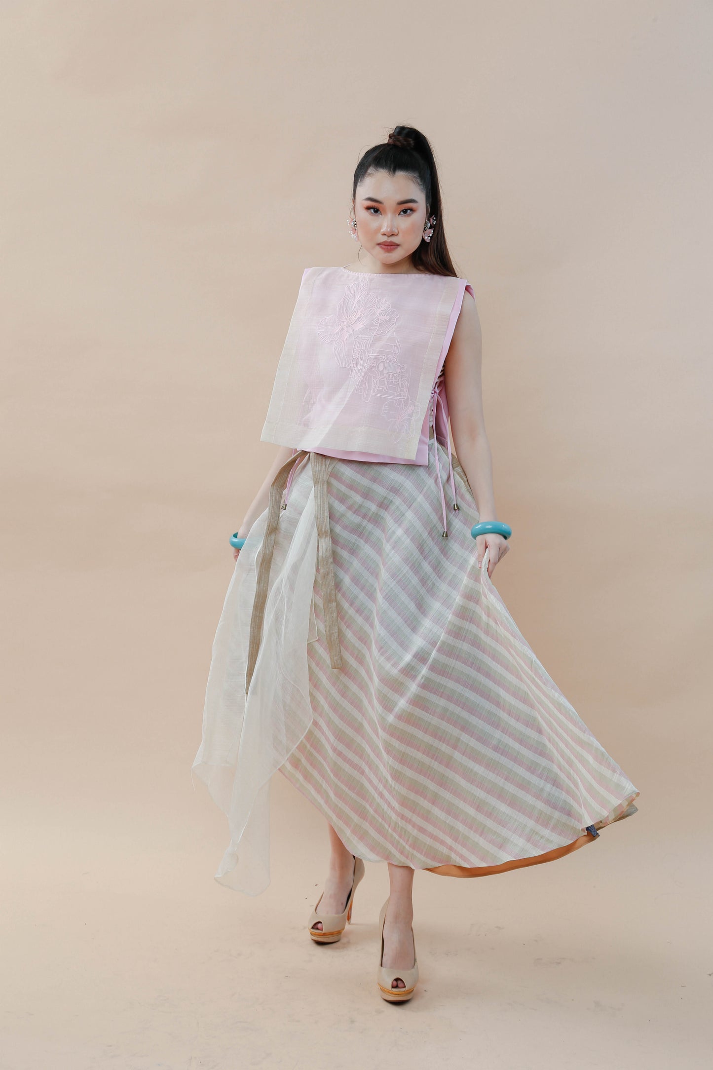 Multi Angle Abaca Wrap Skirt with Barong