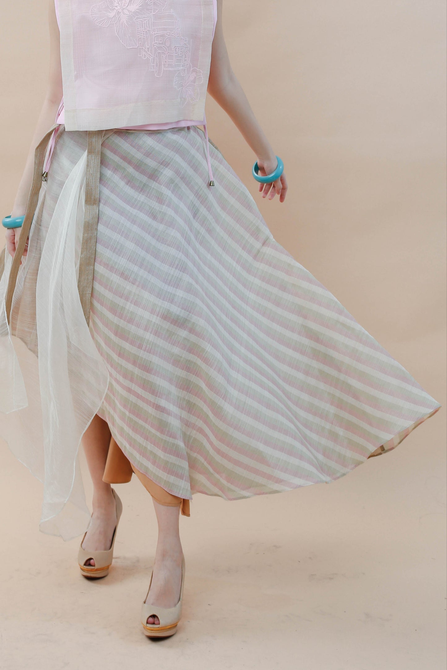 Multi Angle Abaca Wrap Skirt with Barong