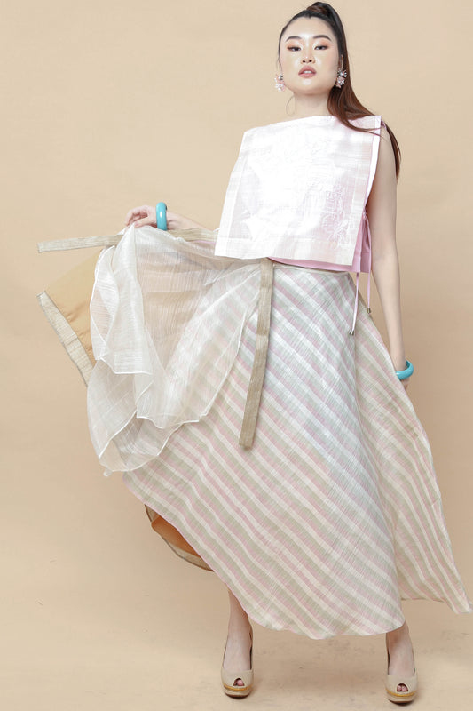 Multi Angle Abaca Wrap Skirt with Barong
