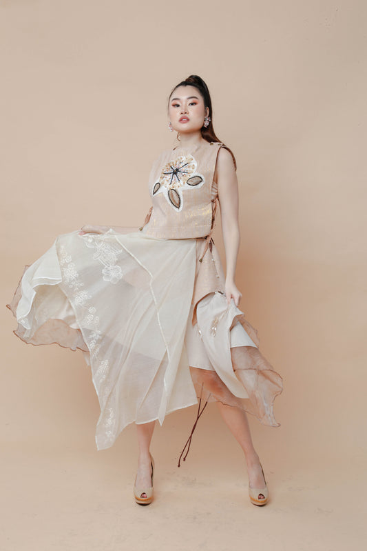 Freestyle Skirt in Full Panel Barong with Jeep Embroidery