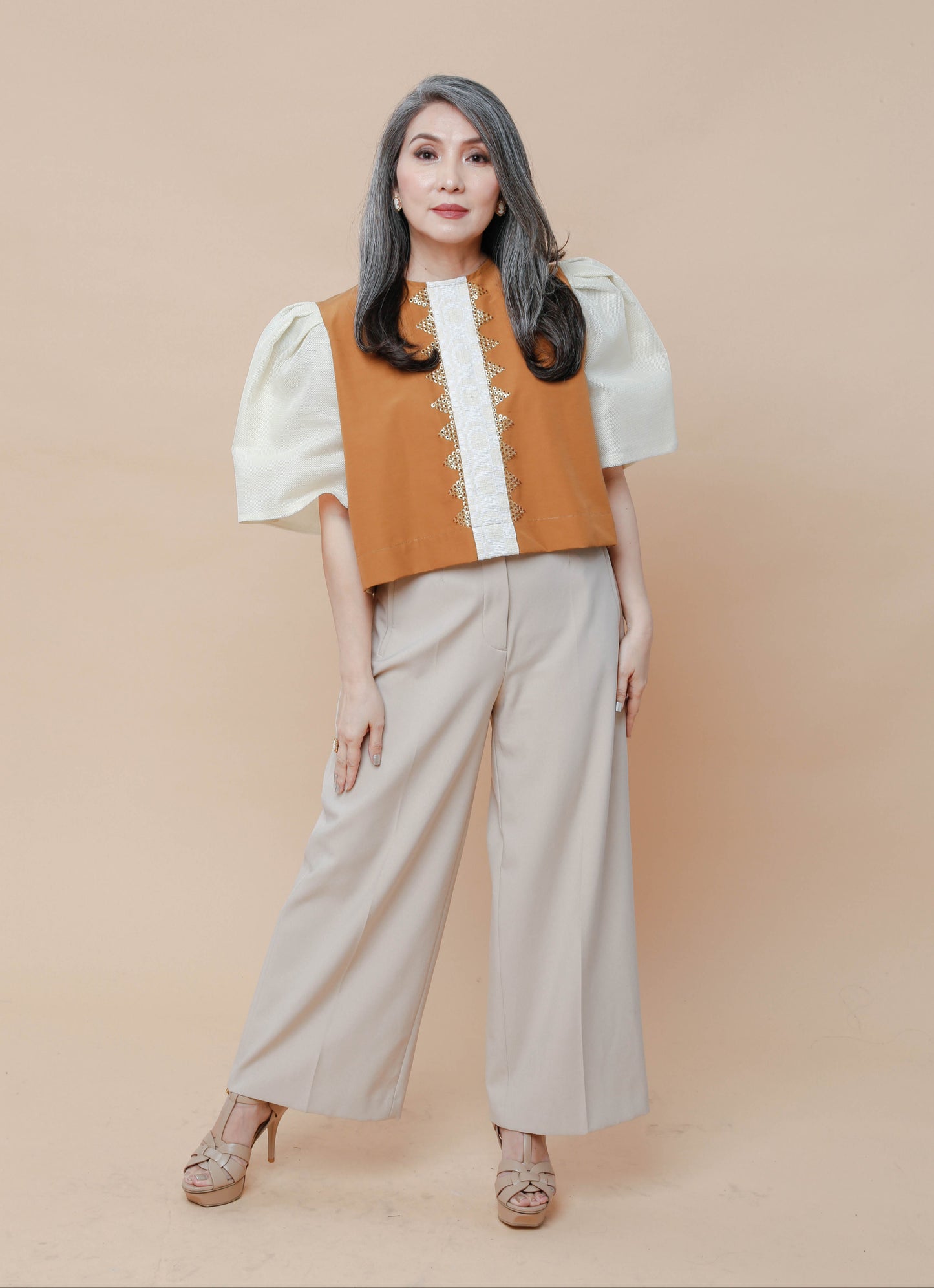 Blusa in Burnt Orange with Beadworks
