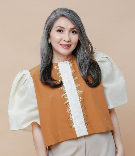 Blusa in Burnt Orange with Beadworks