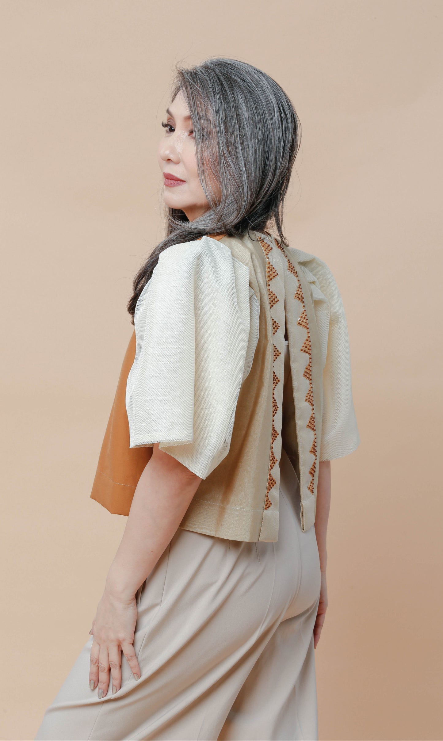 Blusa in Burnt Orange with Beadworks