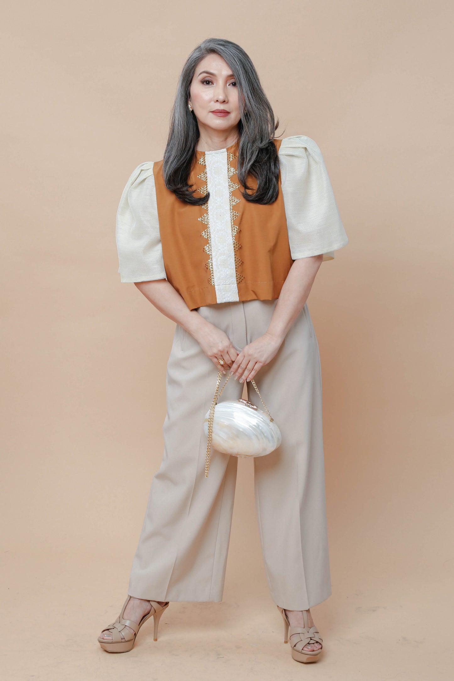 Blusa in Burnt Orange with Beadworks