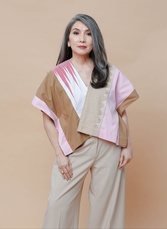 Heritage Poncho in Pink Negros Tatsulok