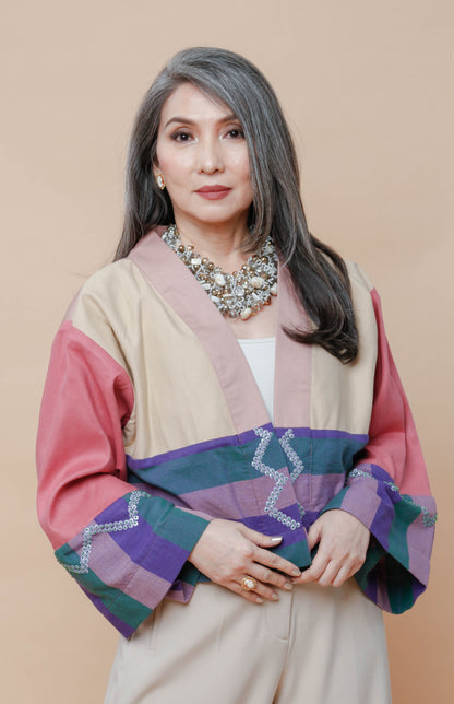 Crop Kimono in Kantarines with Beadworks from Pandi Bulacan