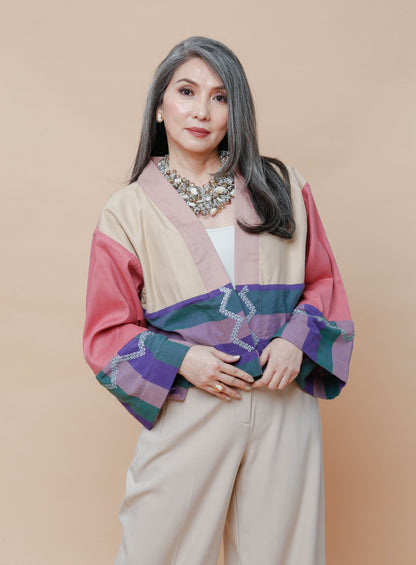Crop Kimono in Kantarines with Beadworks from Pandi Bulacan