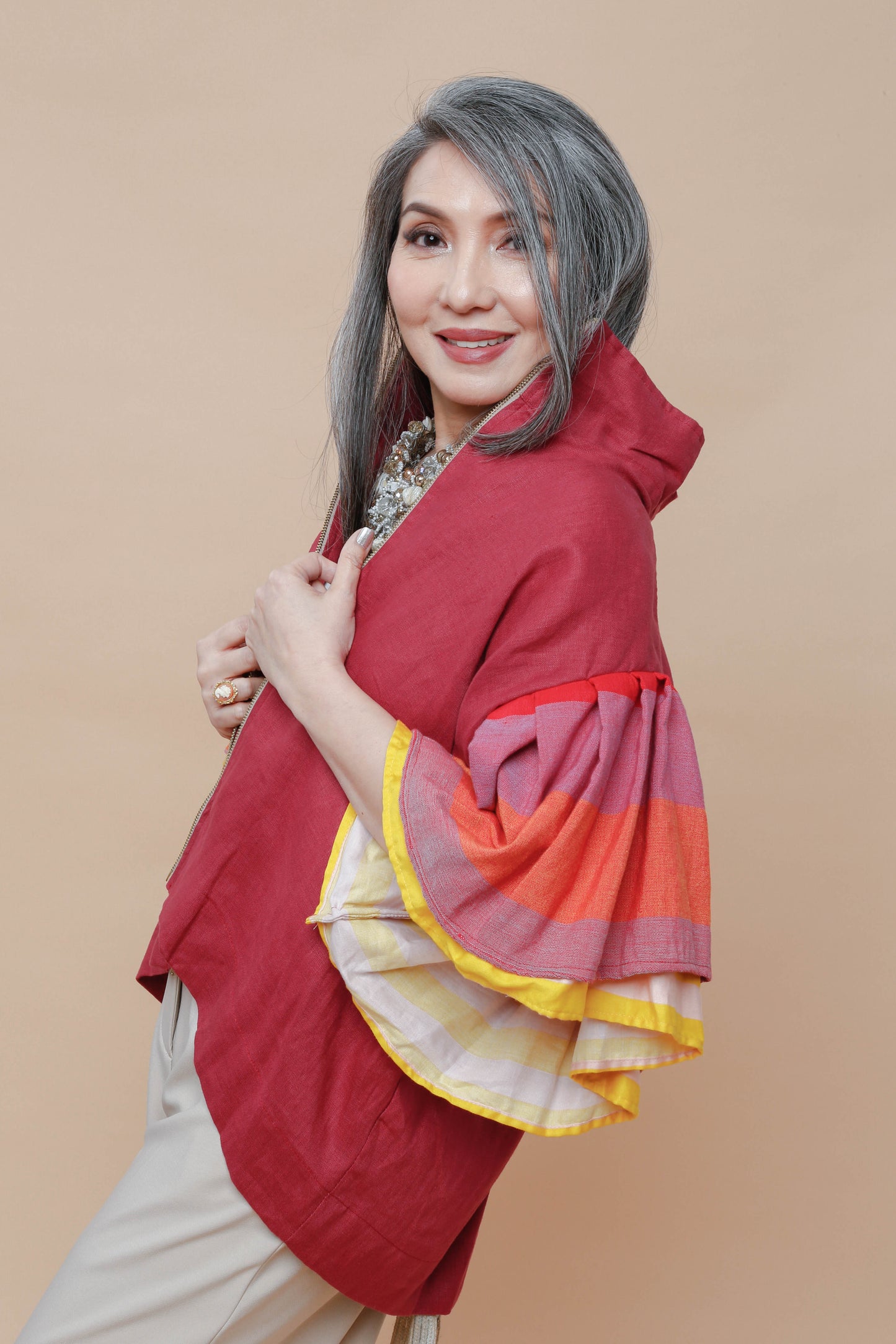 Gantimpala Red Linen with Kantarines Weave