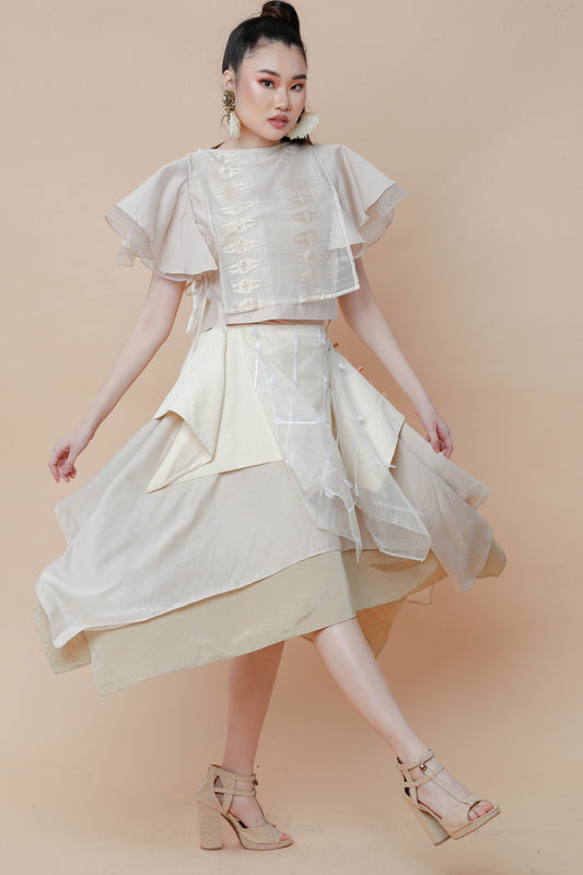 Freestyle Skirt in Kalinga Cream with Piña Candy Wrapper Barong