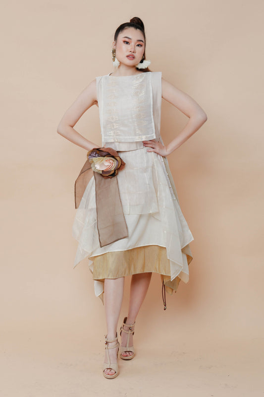 Freestyle Skirt in Barong with Handmade Detachable Floral Corsage