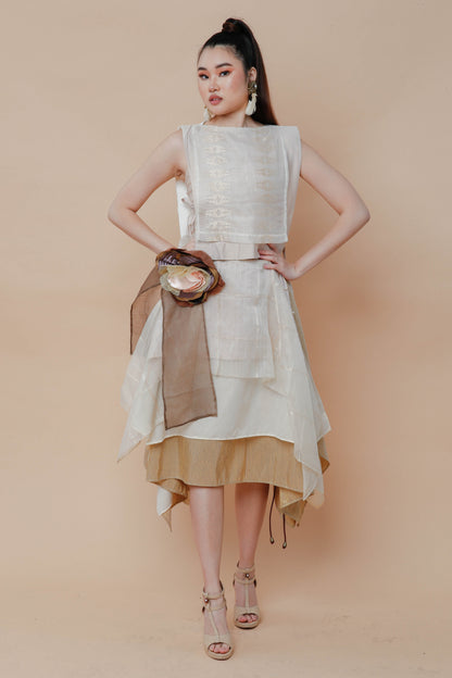 Freestyle Skirt in Barong with Handmade Detachable Floral Corsage