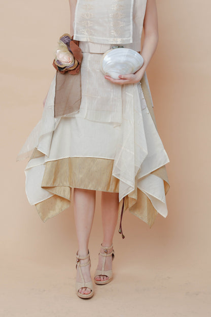 Freestyle Skirt in Barong with Handmade Detachable Floral Corsage