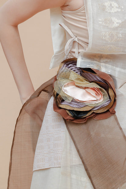 Freestyle Skirt in Barong with Handmade Detachable Floral Corsage